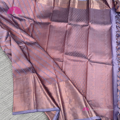 Pastel Lavender Kanjvaram Silk Saree with Copper Zari weavings