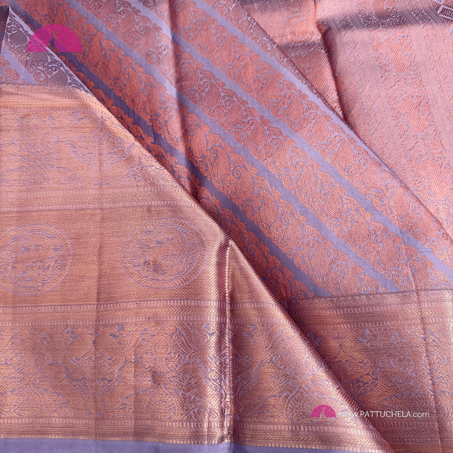 Pastel Lavender Kanjvaram Silk Saree with Copper Zari weavings