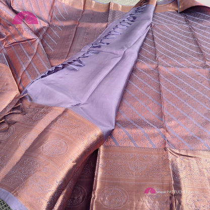 Pastel Lavender Kanjvaram Silk Saree with Copper Zari weavings