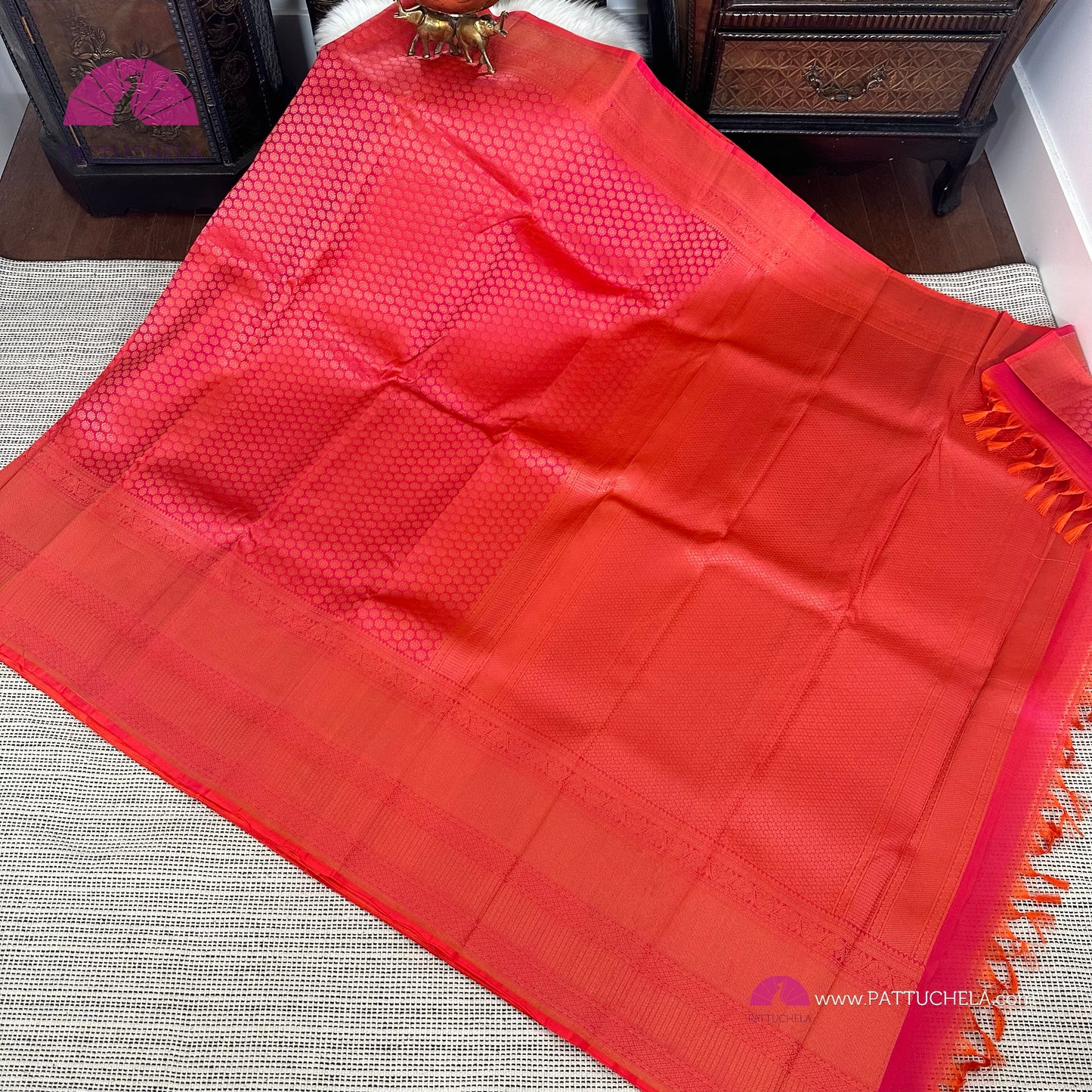 Peach Pink Kanchipuram Wedding Handloom SILK MARK CERTIFIED Saree with brocade weaves