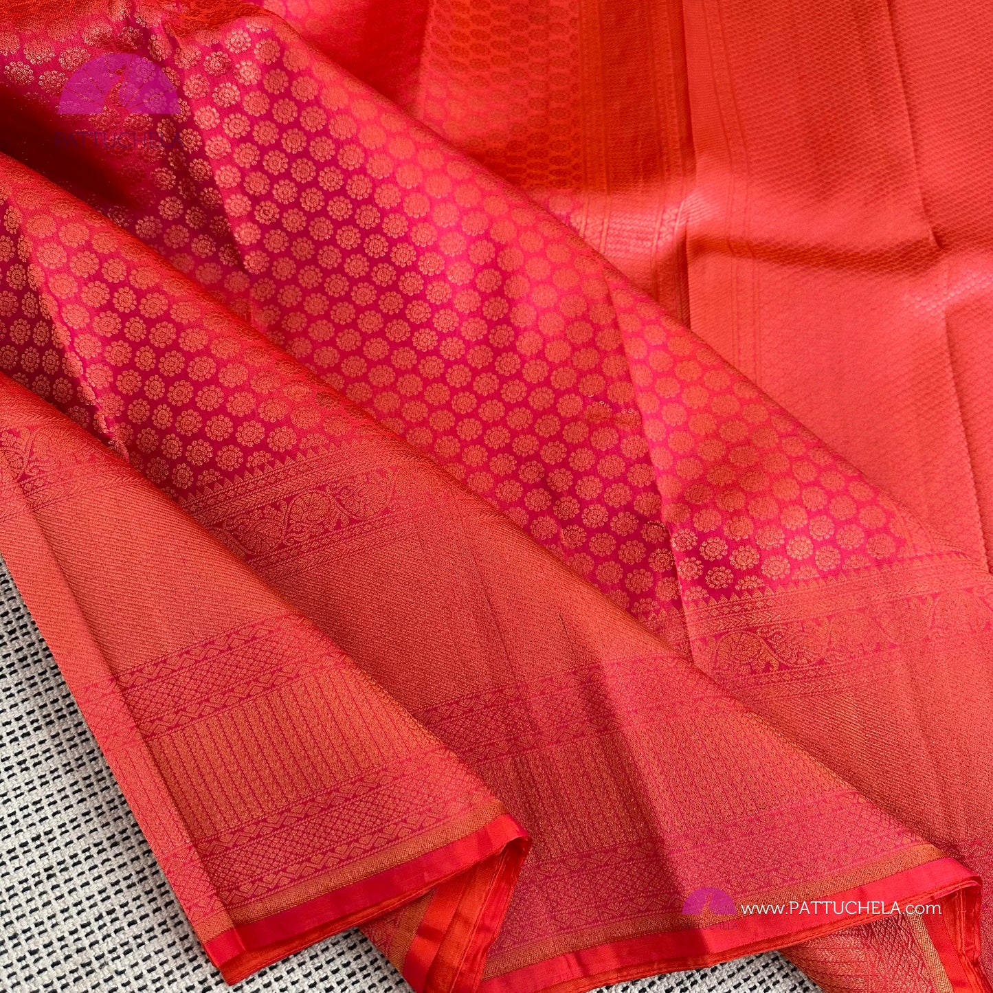 Peach Pink Kanchipuram Wedding Handloom SILK MARK CERTIFIED Saree with brocade weaves