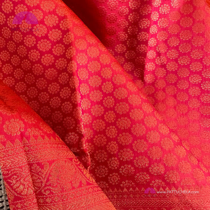 Peach Pink Kanchipuram Wedding Handloom SILK MARK CERTIFIED Saree with brocade weaves