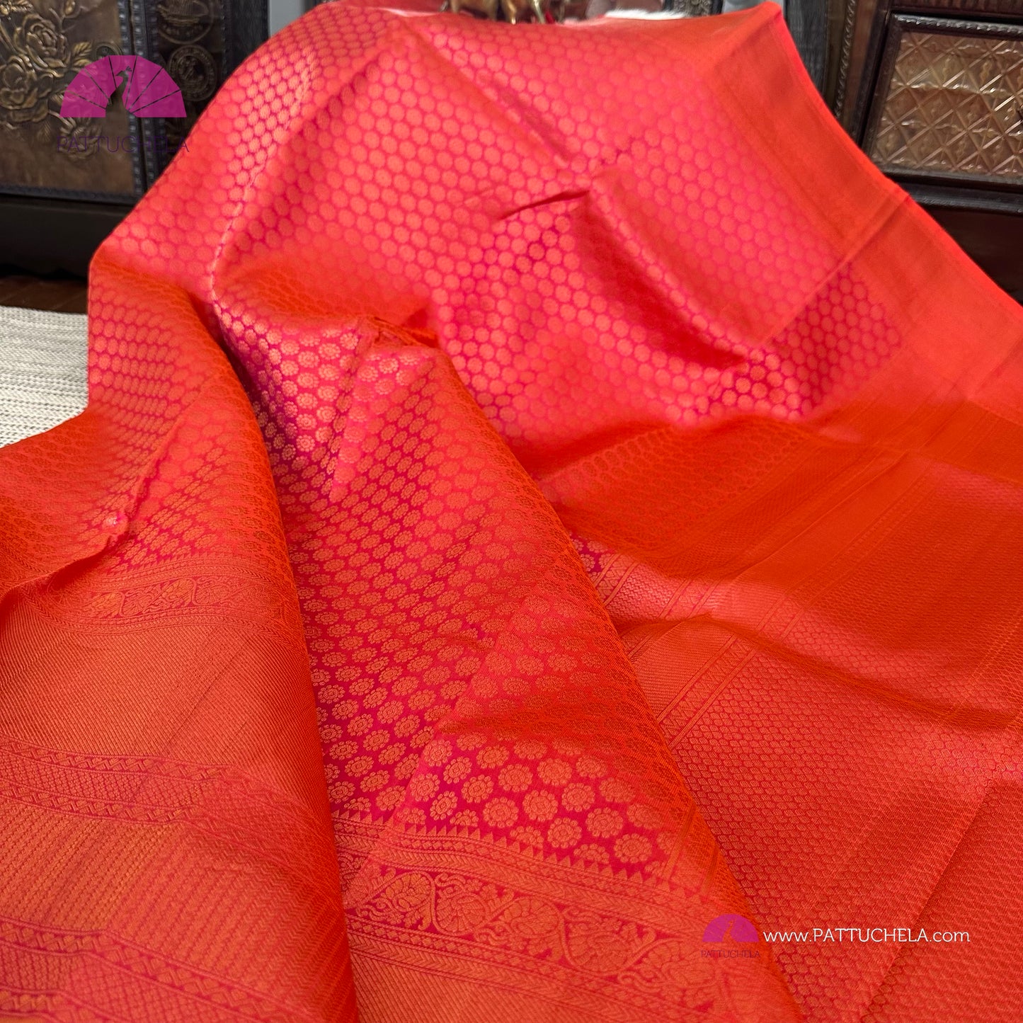 Peach Pink Kanchipuram Wedding Handloom SILK MARK CERTIFIED Saree with brocade weaves