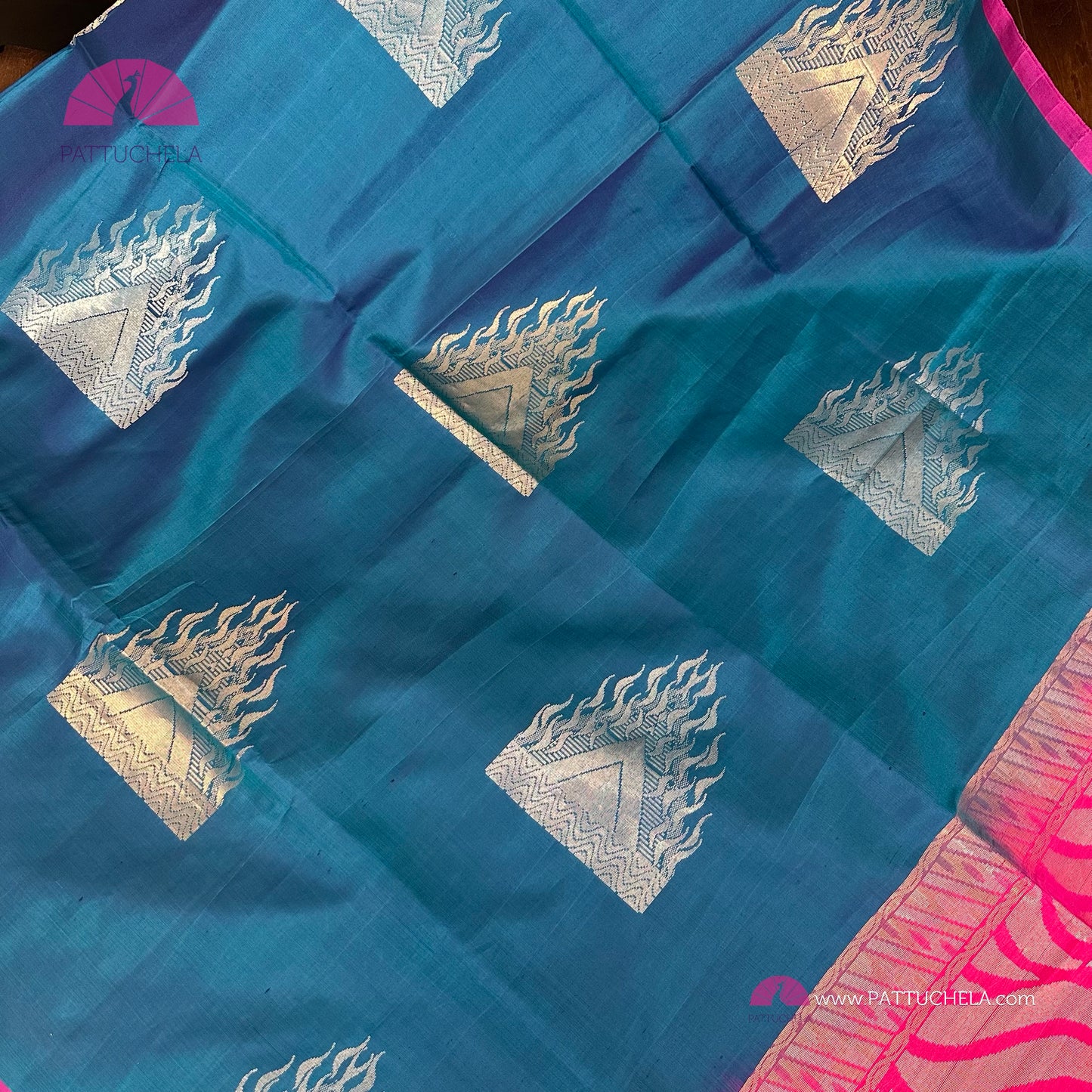 Blue Kanchipuram Borderless Soft Silk Saree with Gold and Silver Zari Motifs | Party Wear | SILK MARK CERTIFIED | Kanjivaram Silks