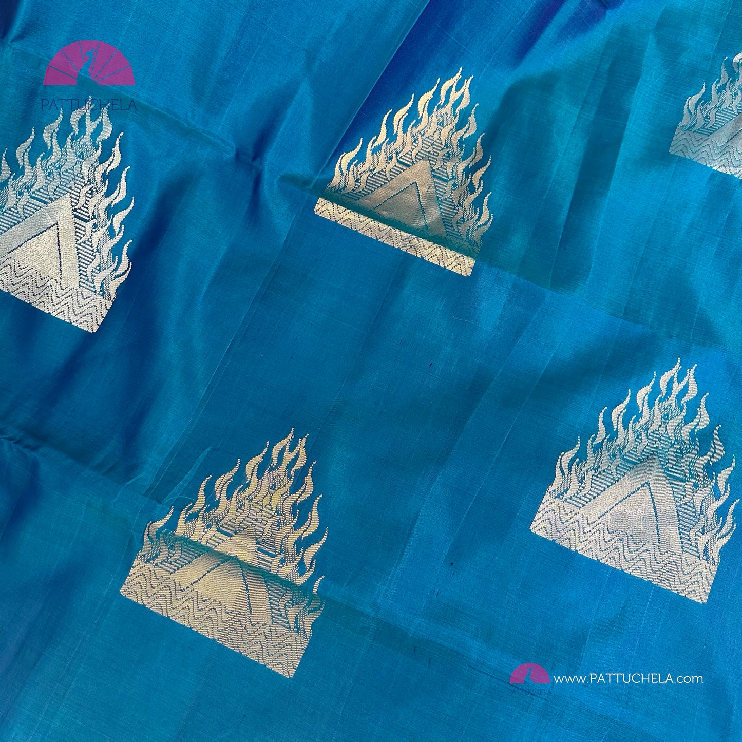 Blue Kanchipuram Borderless Soft Silk Saree with Gold and Silver Zari Motifs | Party Wear | SILK MARK CERTIFIED | Kanjivaram Silks