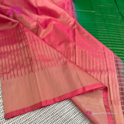 Pure Pink Kanchipuram Soft Silk Saree with Temple Zari Border | Wedding Silk| SILK MARK CERTIFIED | Kanjivaram Silks